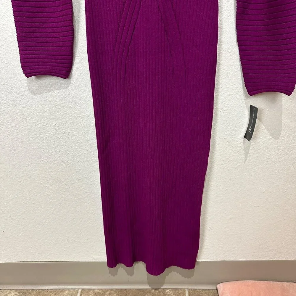 INC International Concepts Size Medium Autumn Berry Dolman Sleeve Ribbed Dress - Picture 3 of 12